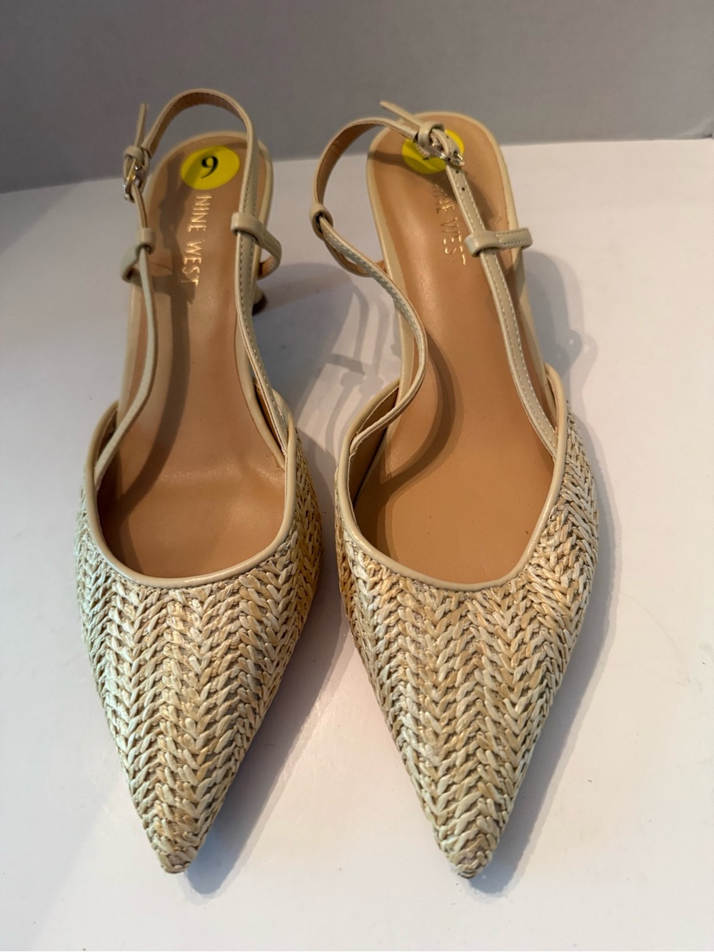 Nine West Rind Woven Tan Pointed-Toe Slingback Kitty Heels Women’s 9 NEW